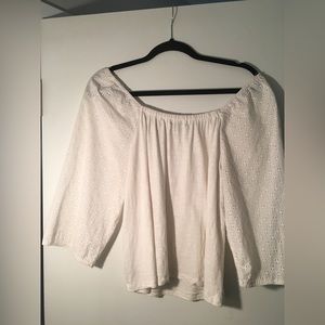 White Cotton Blouse with Flowery Eyelet Sleeves